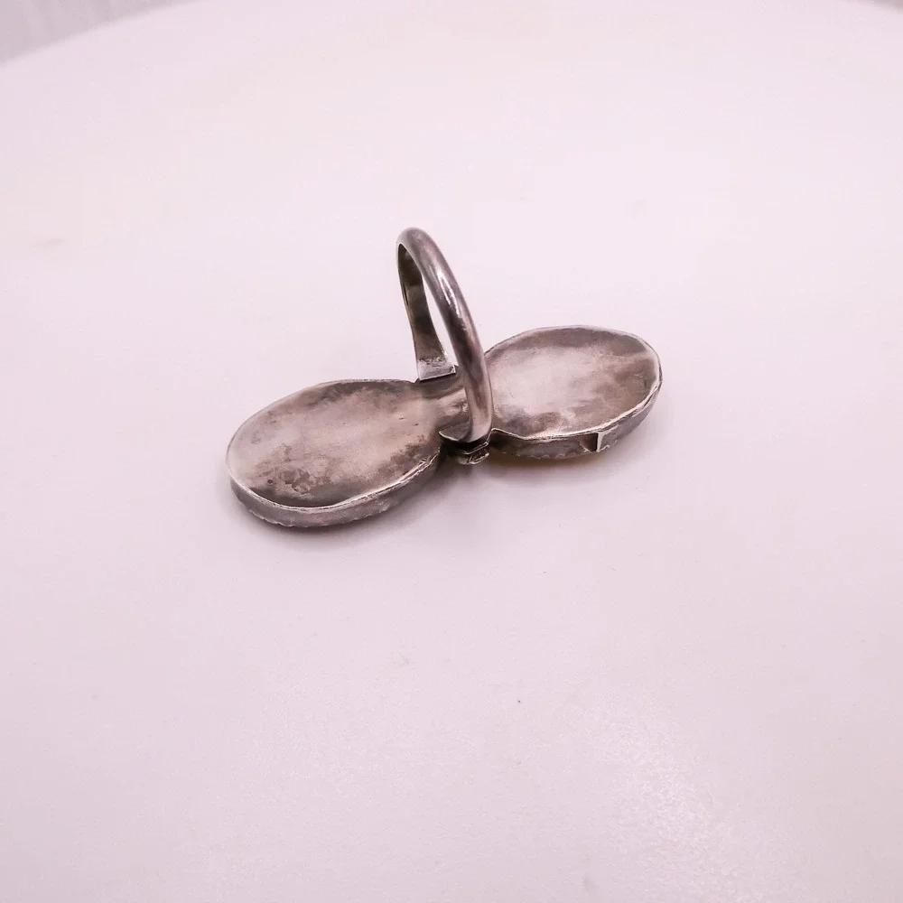 Navajo Sterling Silver 925 White Mother Of Pearl Half Finger Ring Sz 5.5 Vintage